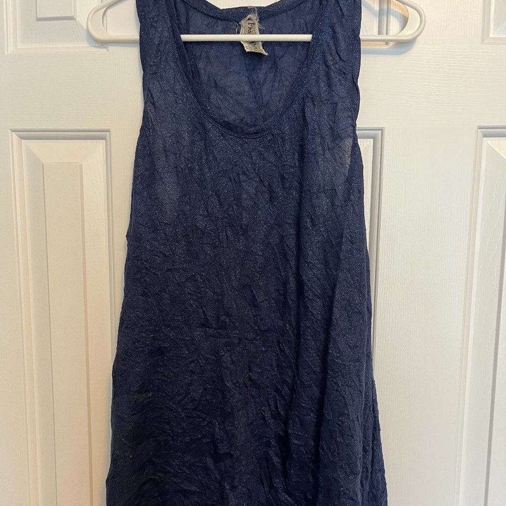 Free People High Low Tank Top, Sparkly Dark Blue, Size L